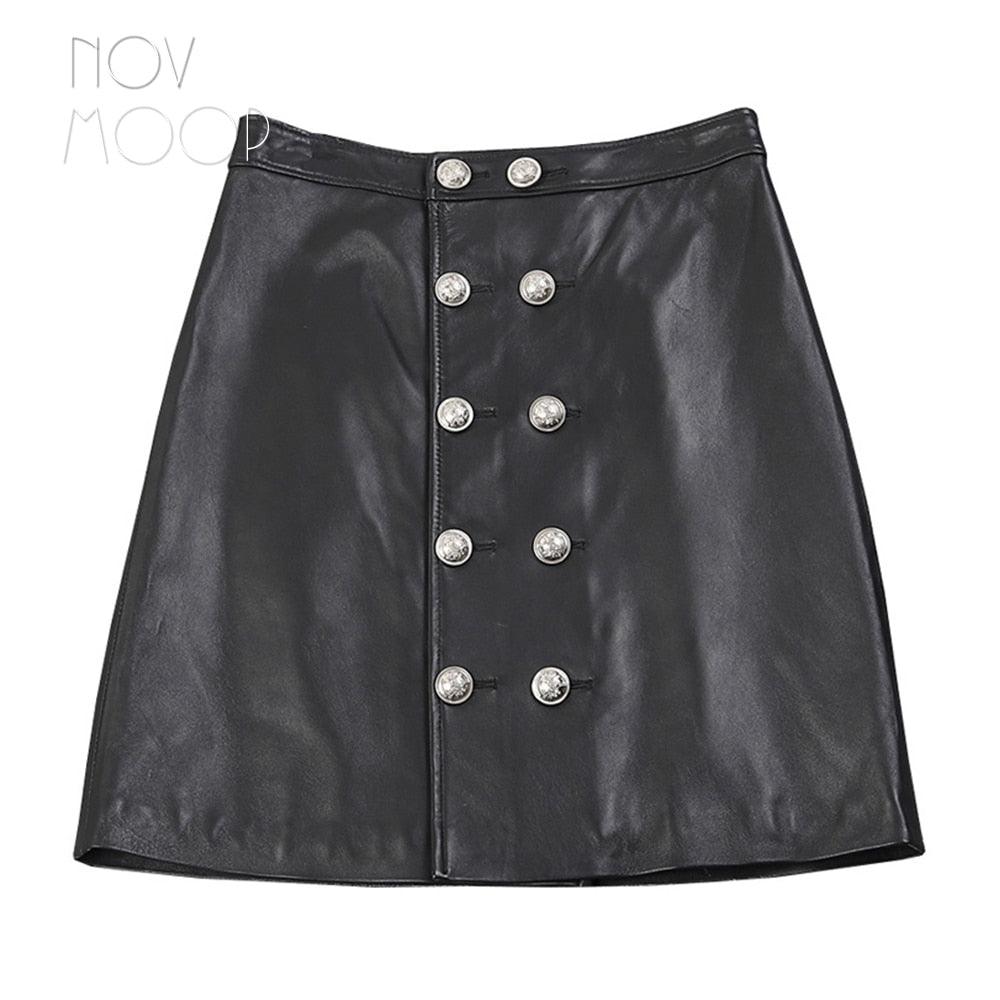 Women's Skirts Casual Black A-Line High Waist Skirt Genuine Sheepskin Leather