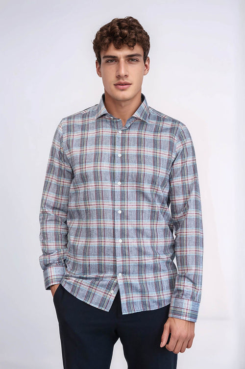 Casual Blue Plaid Shirt – front view