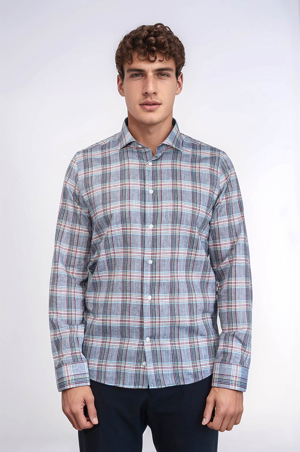 Casual Blue Plaid Shirt – side view