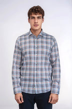 Casual Blue Plaid Shirt – side view