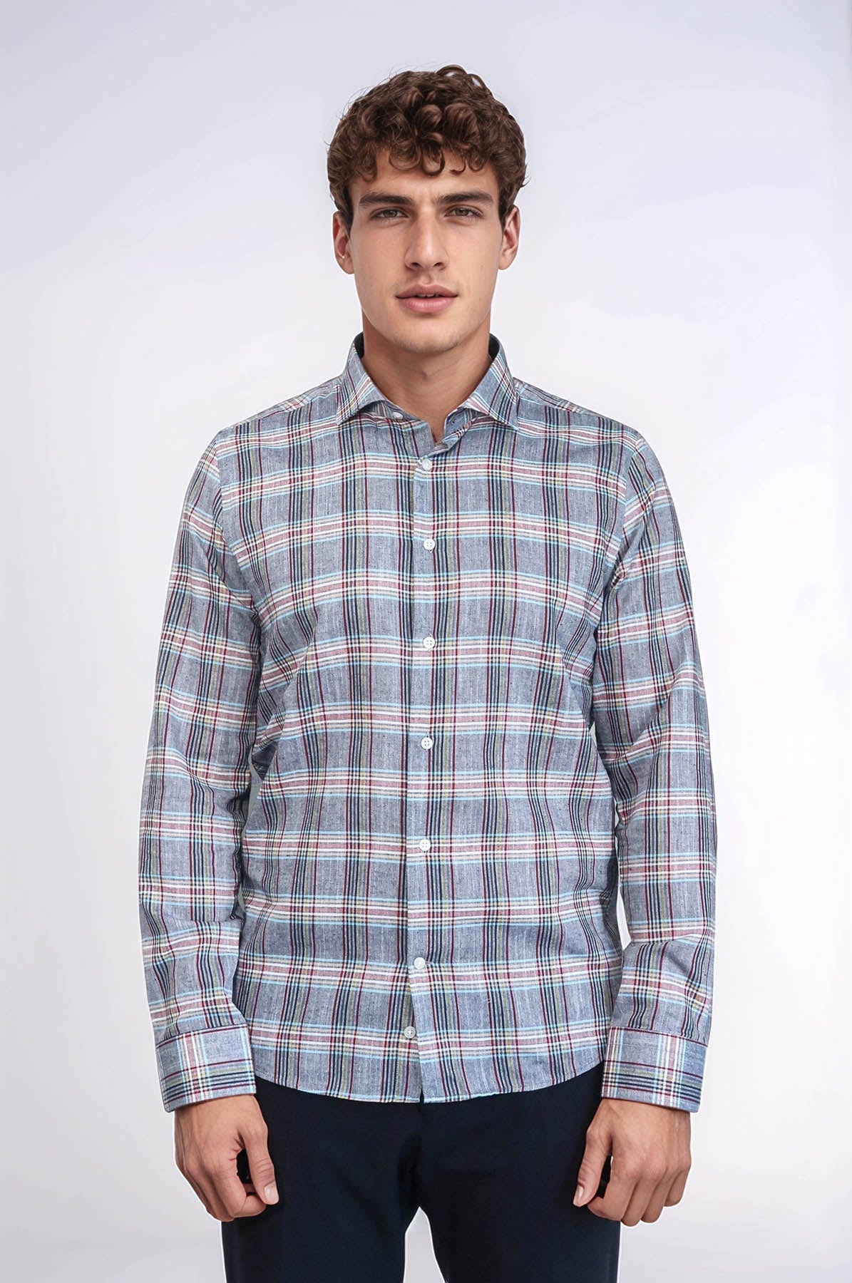 Casual Blue Plaid Shirt – side view