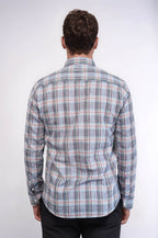 Casual Blue Plaid Shirt – fabric detail view