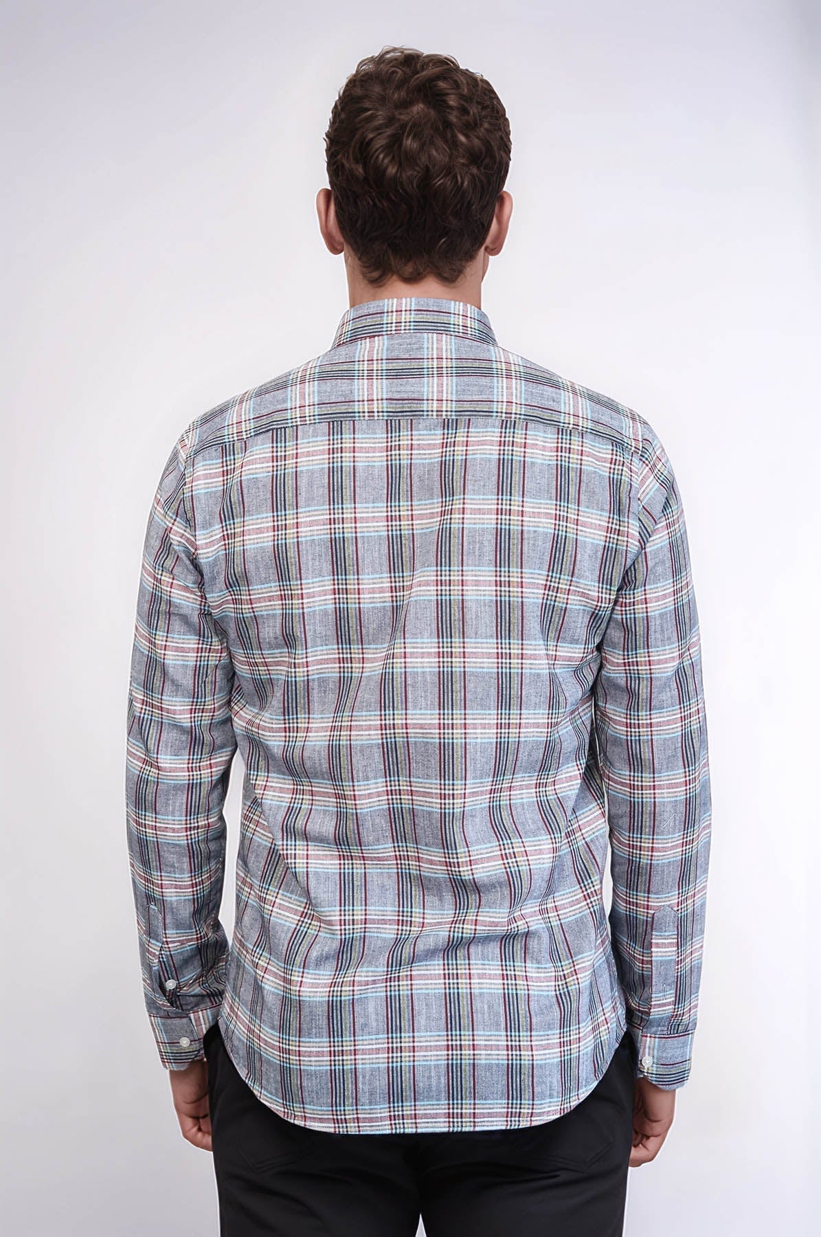 Casual Blue Plaid Shirt – fabric detail view