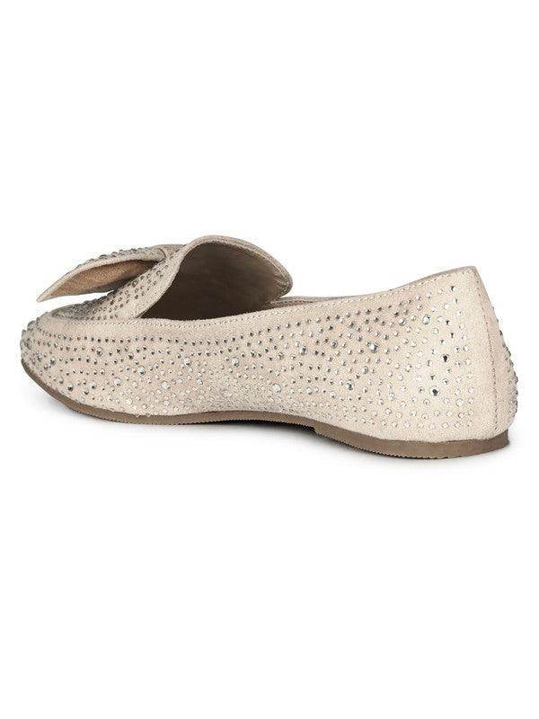 Rag Company Women's Casual Bow Loafers with Sparkling Crystal Detailing for Everyday Wear