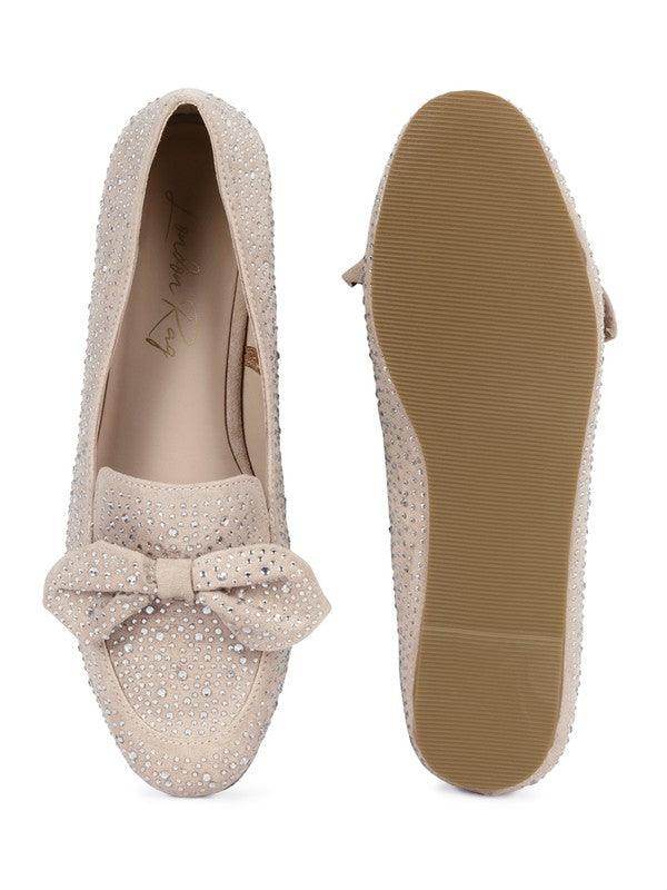 Rag Company beige casual bow loafers adorned with sparkling details for elegant everyday wear
