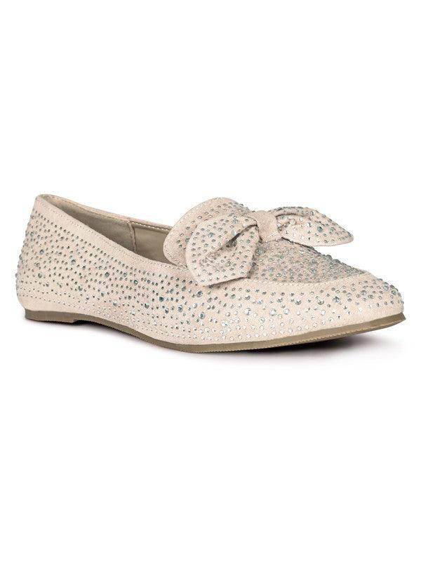 Rag Company casual bow loafers in beige with sparkling rhinestones for a stylish everyday look