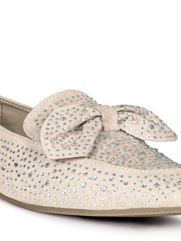 Rag Company Women's Casual Bow Loafers with Sparkling Rhinestones and Comfortable Fit