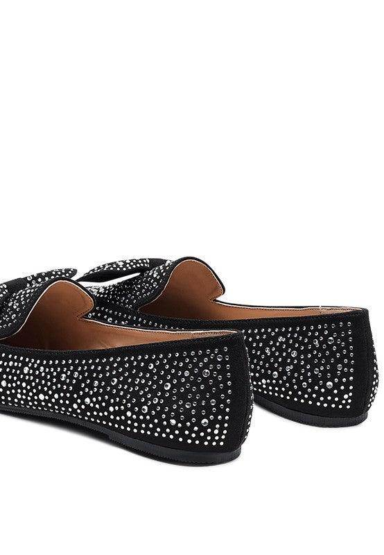 Rag Company Women's Flats in Black with Sparkling Rhinestones, perfect casual bow loafers for stylish comfort