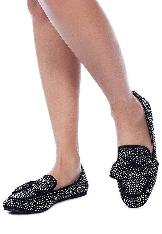 Rag Company Women's Casual Bow Loafers in Black with Studded Detailing for Stylish Comfort