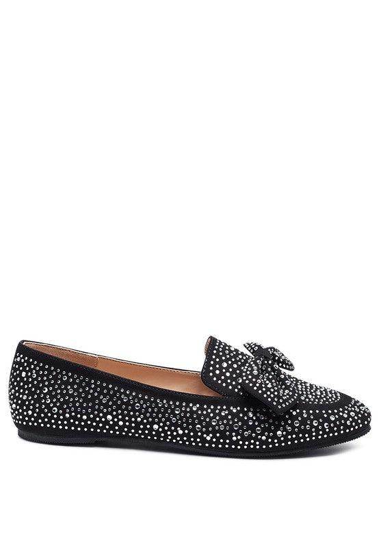 Rag Company black casual bow loafers adorned with sparkly studs for stylish comfort