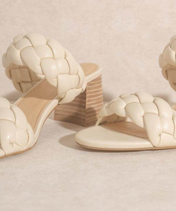 Oasis Society casual braided heel sandals in cream with thick woven straps and block heels