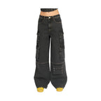 Emory Park casual cargo jeans in black with oversized pockets and wide-leg fit for a trendy, relaxed style