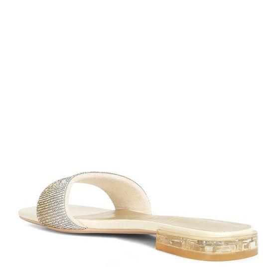 Rag Company casual chic rhinestone slides with a clear heel for stylish summer wear