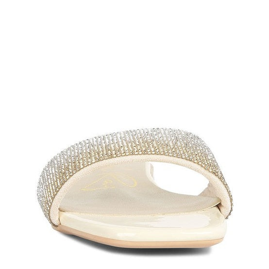 Rag Company casual chic rhinestone slides in beige with stylish rhinestone detailing