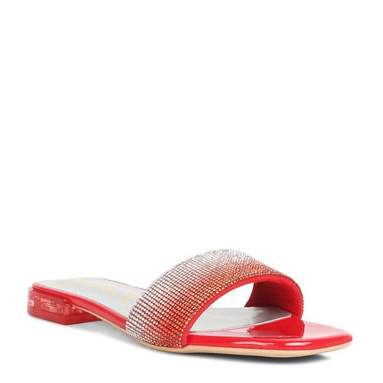 Rag Company casual chic rhinestone slides in red with a sparkling design for stylish summer wear