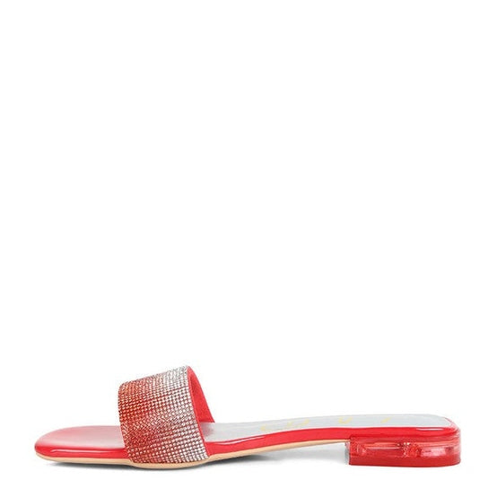 Rag Company casual chic rhinestone slides in vibrant red with a sleek design for stylish summer wear