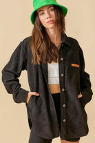La Miel Women's Casual Corduroy Jacket in Black with Pockets and Button Closure