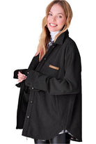 La Miel Women's Shacket in Black Corduroy, a stylish casual corduroy jacket for everyday wear