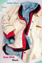 La Miel stylish women's casual corduroy jacket in multiple colors including baby blue and rose pink