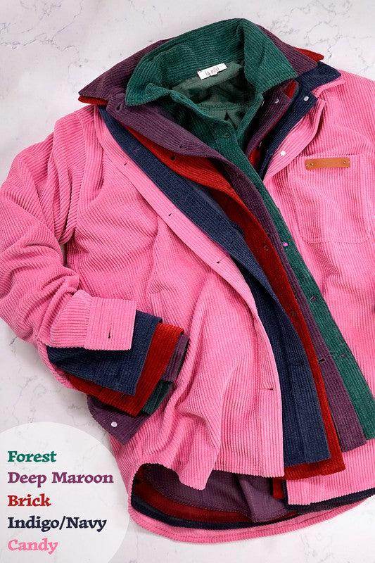 La Miel casual corduroy jacket in multiple colors including pink, green, and maroon for versatile styling