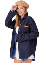 La Miel women's casual corduroy jacket in navy with stylish buttons and a chest pocket