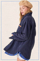 Navy La Miel Women's Shacket featuring a casual corduroy jacket design with a stylish cut