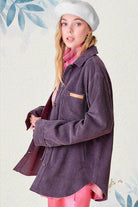 La Miel Women's Casual Corduroy Jacket in Purple with Stylish Button Front for Everyday Wear