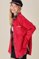 La Miel Women's Casual Corduroy Jacket in Red with a Stylish Pocket and Button Closure