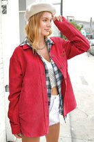 La Miel Women's Casual Corduroy Jacket in Red with a Relaxed Fit and Stylish Layering Options