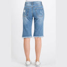 Back view of LITZ LA casual denim bermuda shorts with frayed hem and distressed details