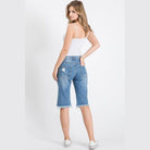 LITZ LA casual denim bermuda shorts with frayed hem and back pockets for a trendy summer look