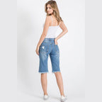LITZ LA casual denim bermuda shorts with frayed hem and back pockets for a trendy summer look