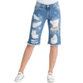 LITZ LA casual denim bermuda shorts featuring a distressed design and frayed hem for a trendy look