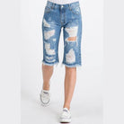LITZ LA casual denim bermuda shorts with distressed detailing and frayed hem for a trendy look