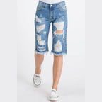 LITZ LA casual denim bermuda shorts with distressed detailing and frayed hem for a trendy look