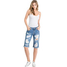 LITZ LA casual denim bermuda shorts featuring distressed details for a trendy, laid-back look