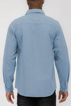 WEIV Casual Flannel Shirt for Men in Light Blue with Long Sleeves and Classic Fit