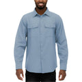 Casual flannel shirt for men in light blue with chest pockets and long sleeves
