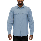 Casual flannel shirt for men in light blue with chest pockets and long sleeves