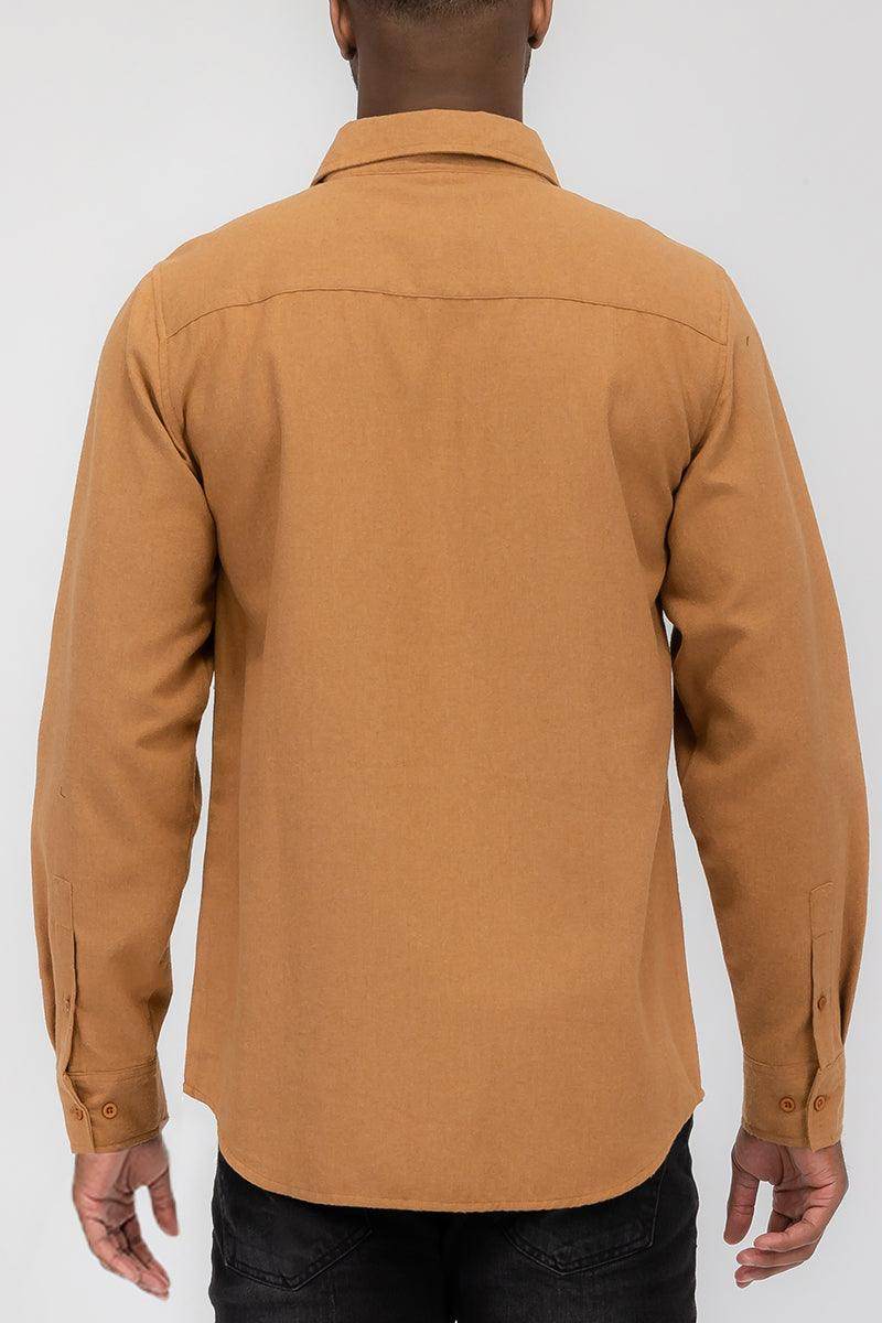 WEIV men's casual gold flannel top with a classic fit and long sleeves, perfect for everyday wear