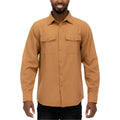 Casual gold flannel top by WEIV for men with button-up design and dual chest pockets