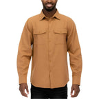 Casual gold flannel top by WEIV for men with button-up design and dual chest pockets
