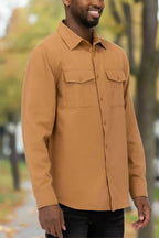 WEIV casual gold flannel top for men with two chest pockets and relaxed fit