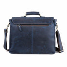 Stylish blue casual leather briefcase with a top handle and adjustable shoulder strap