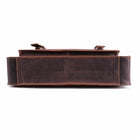 Brown casual leather briefcase with sturdy handles and spacious main compartment