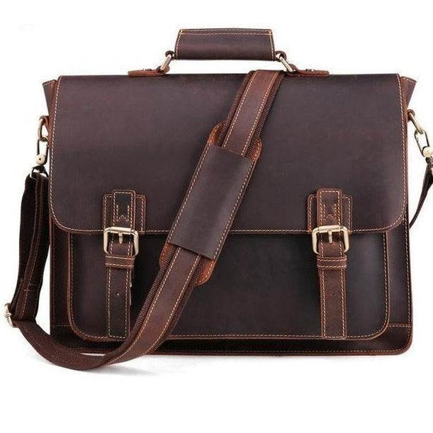 Casual leather briefcase from VacationGrabs featuring a spacious main compartment and adjustable shoulder strap