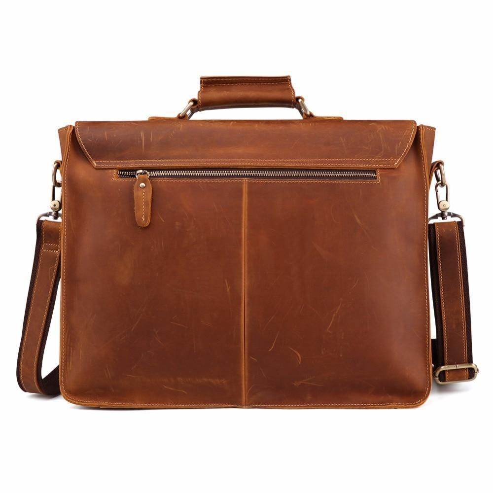 Casual leather briefcase in brown with sturdy handles and detachable shoulder strap