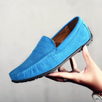 Blue casual leather loafers for men with a comfortable design suitable for everyday wear