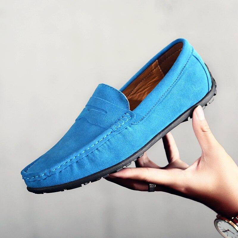 Blue casual leather loafers for men with a comfortable design suitable for everyday wear