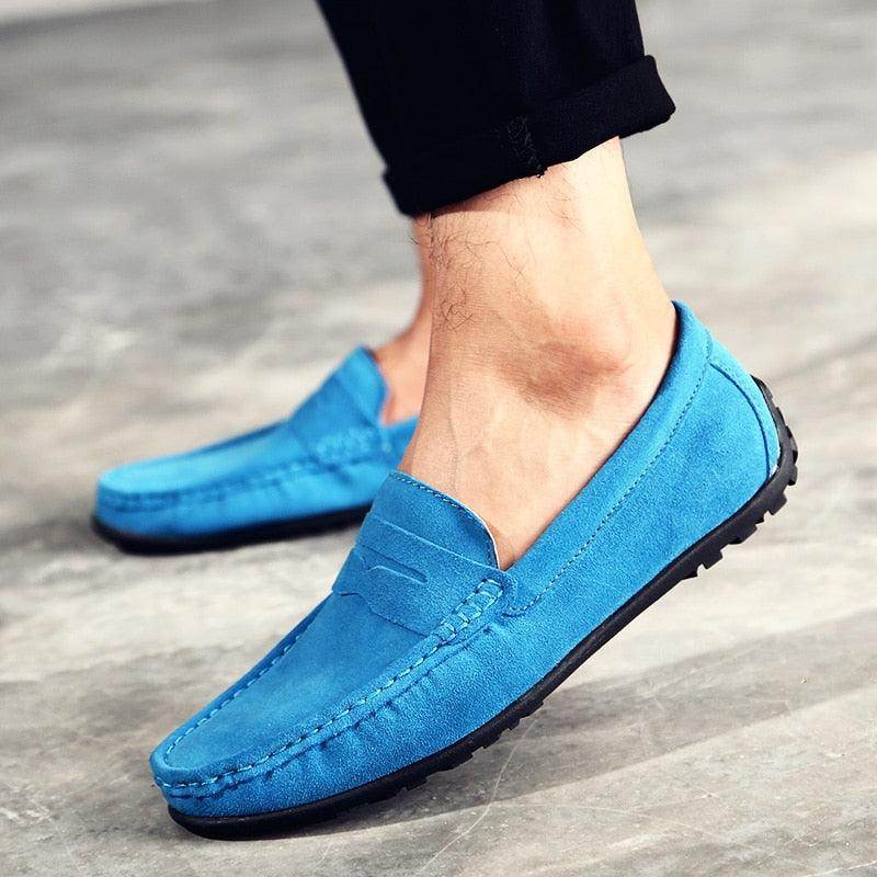 VacationGrabs casual leather loafers in blue, perfect for effortless style and comfort